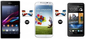 Sony Xperia Z1 vs Samsung Galaxy S4 vs HTC One