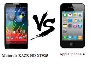 Motorola RAZR HD XT925 VS Apple Iphone 4
